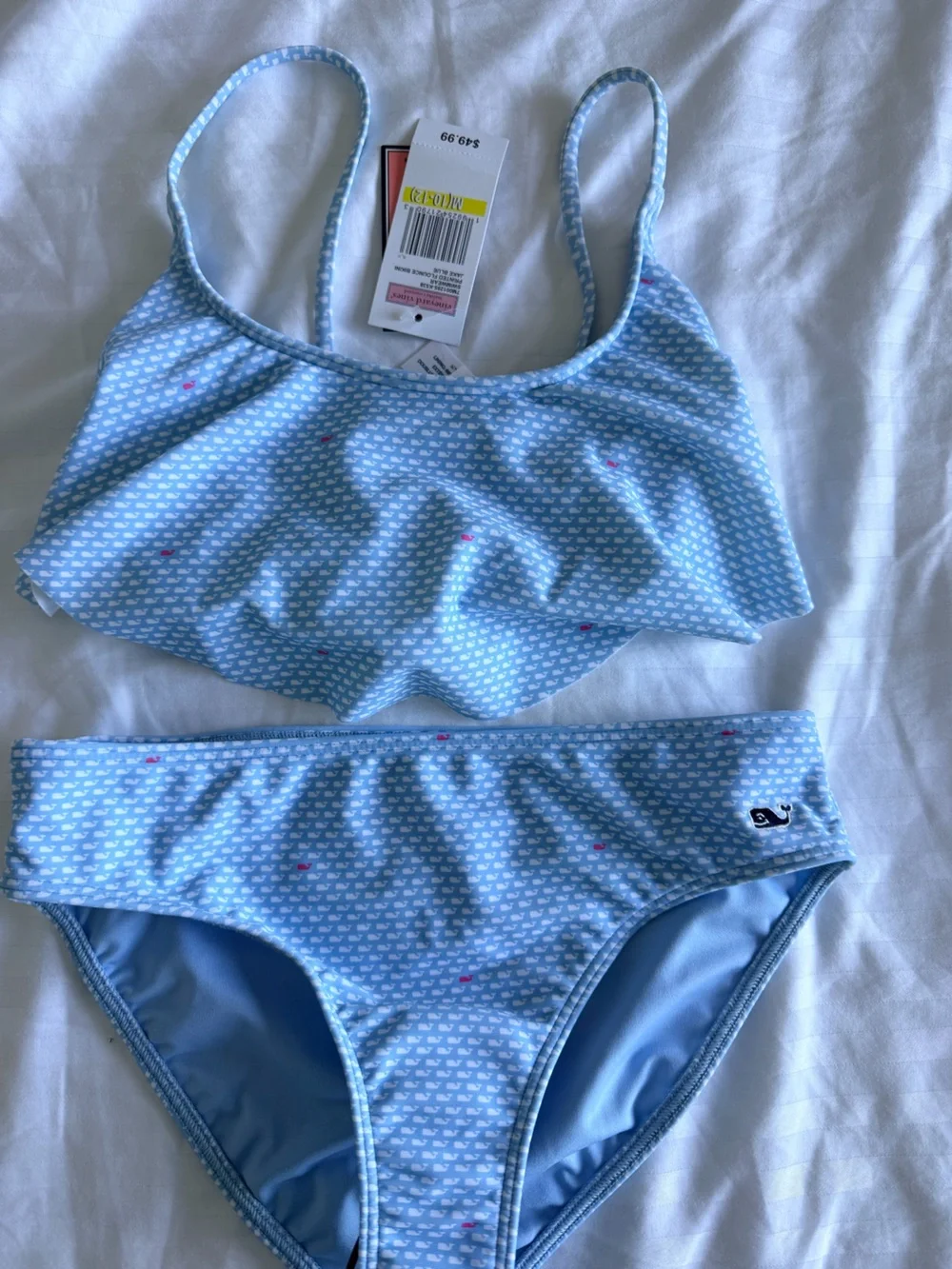 Vineyard Vines Girls' Jake Blue Printed Flounce Bikini - Light Blue & White NWT